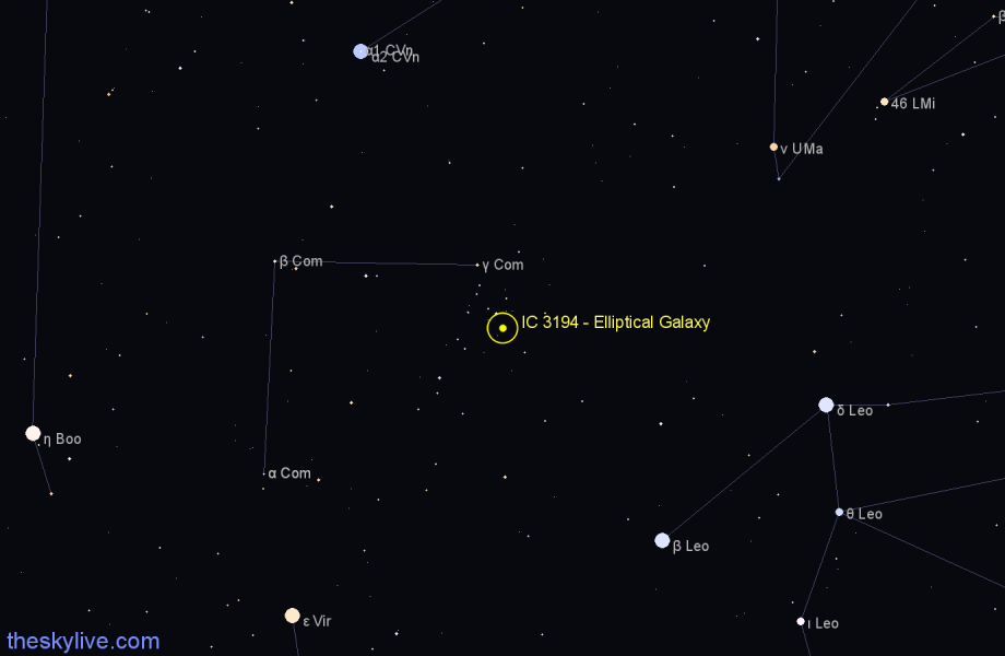 Finder chart IC 3194 - Elliptical Galaxy in Coma Berenices star