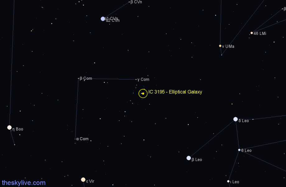 Finder chart IC 3195 - Elliptical Galaxy in Coma Berenices star