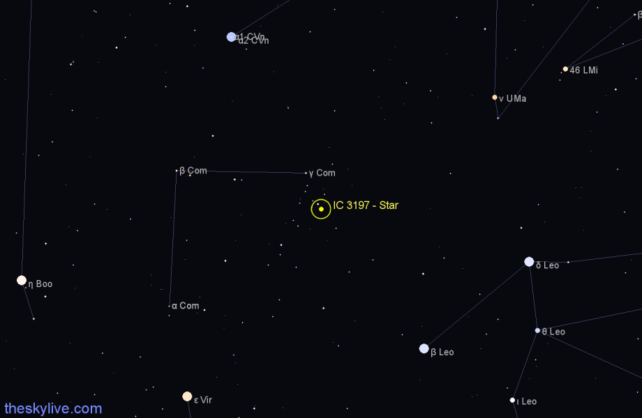 Finder chart IC 3197 - Star in Coma Berenices star