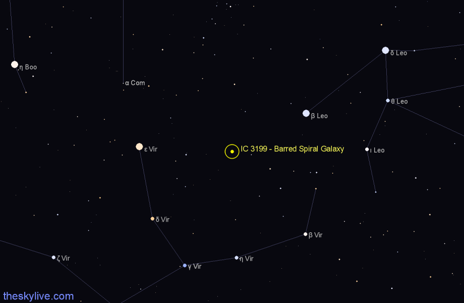 Finder chart IC 3199 - Barred Spiral Galaxy in Virgo star