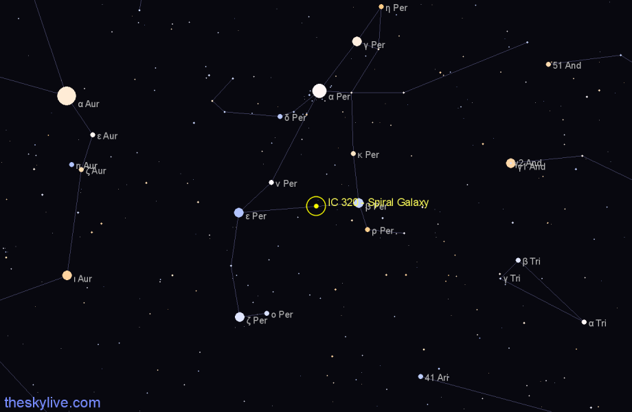Finder chart IC 320 - Spiral Galaxy in Perseus star