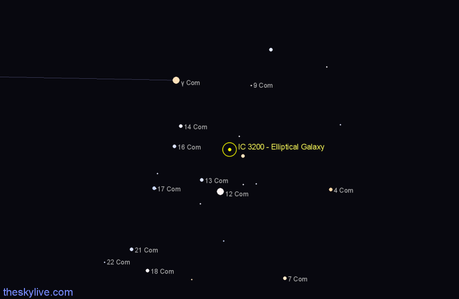 Finder chart IC 3200 - Elliptical Galaxy in Coma Berenices star