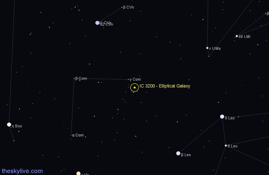 Finder chart IC 3200 - Elliptical Galaxy in Coma Berenices star