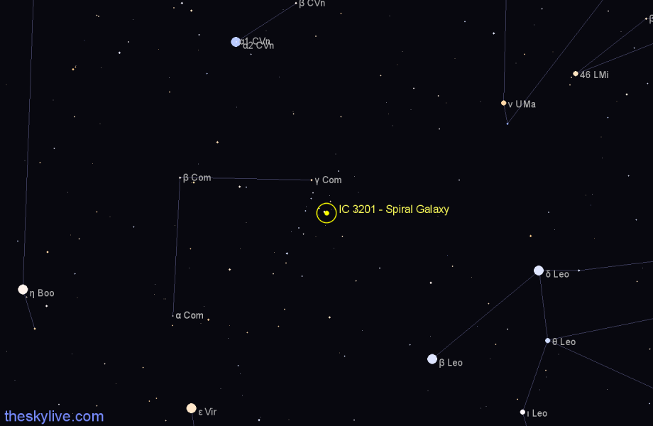 Finder chart IC 3201 - Spiral Galaxy in Coma Berenices star