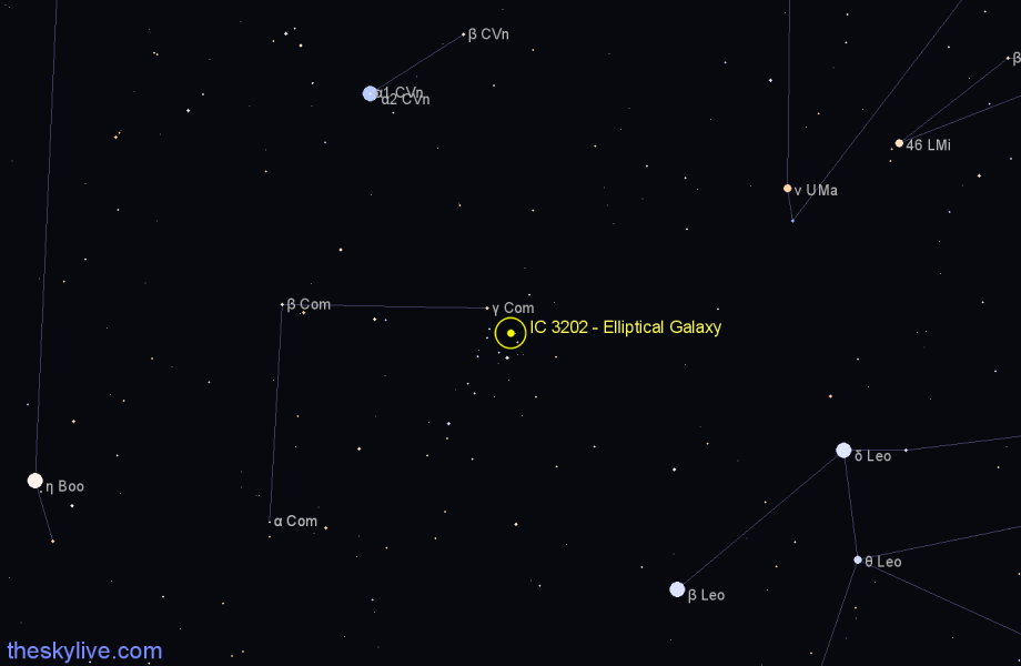 Finder chart IC 3202 - Elliptical Galaxy in Coma Berenices star