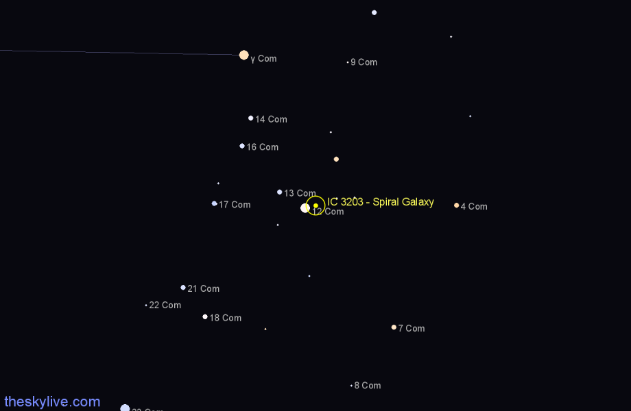 Finder chart IC 3203 - Spiral Galaxy in Coma Berenices star