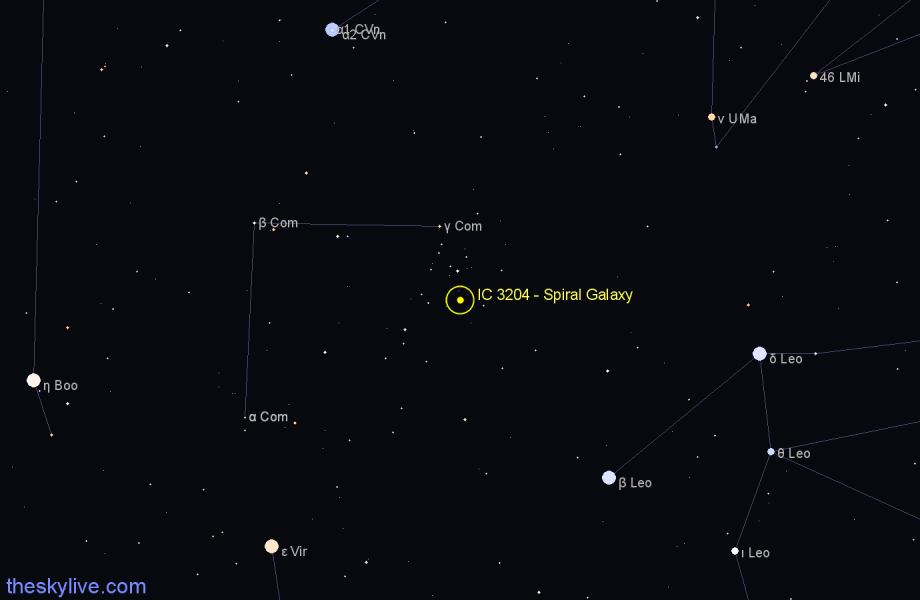 Finder chart IC 3204 - Spiral Galaxy in Coma Berenices star