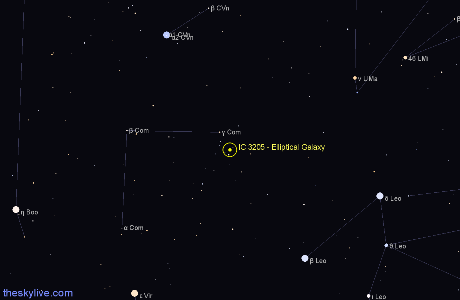 Finder chart IC 3205 - Elliptical Galaxy in Coma Berenices star