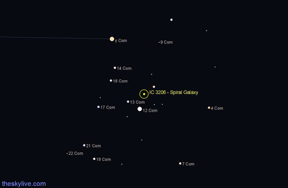 Finder chart IC 3206 - Spiral Galaxy in Coma Berenices star