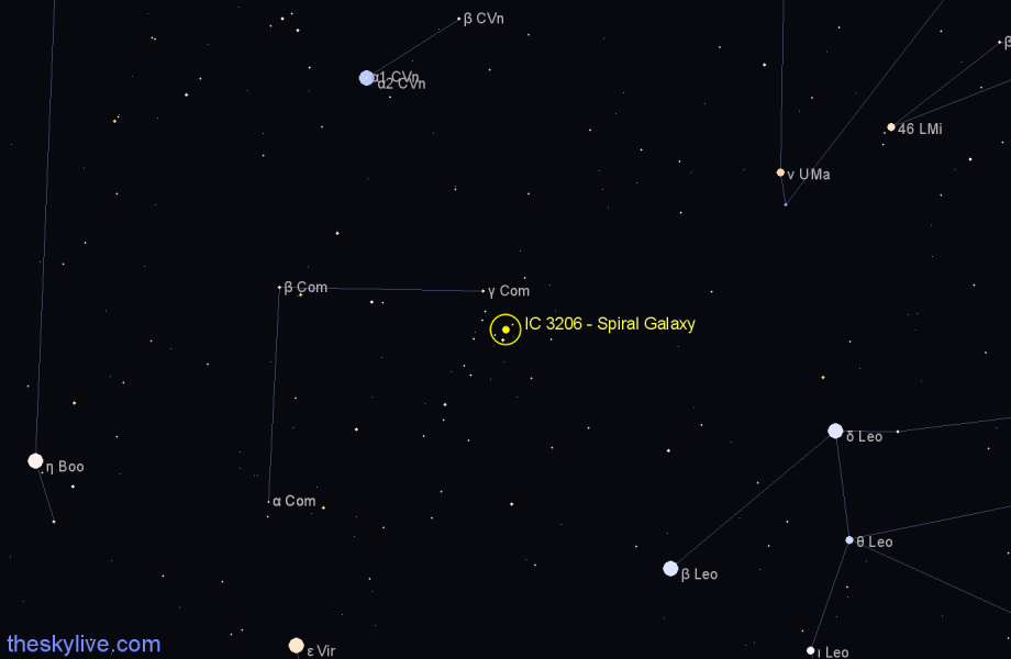 Finder chart IC 3206 - Spiral Galaxy in Coma Berenices star