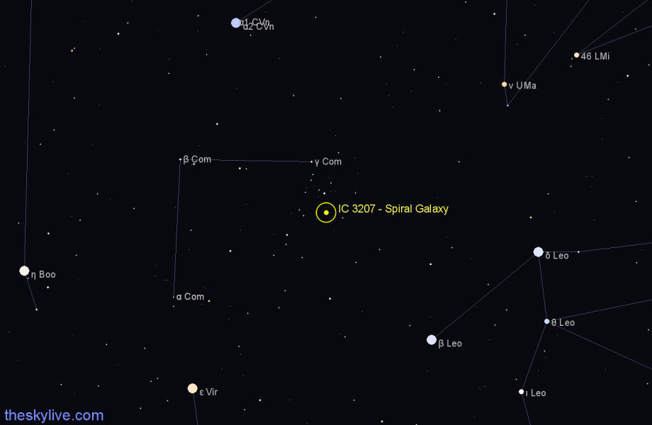 Finder chart IC 3207 - Spiral Galaxy in Coma Berenices star