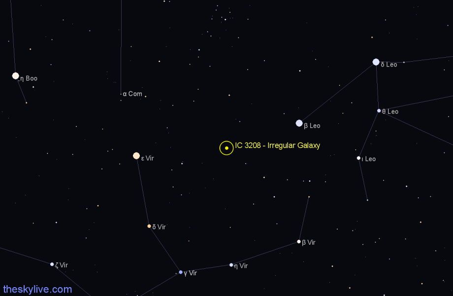 Finder chart IC 3208 - Irregular Galaxy in Virgo star