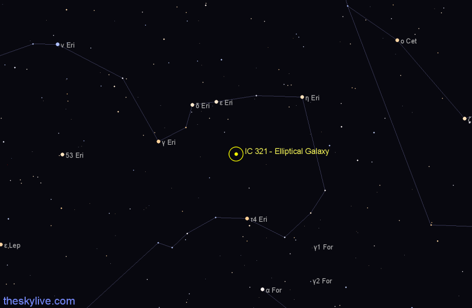 Finder chart IC 321 - Elliptical Galaxy in Eridanus star