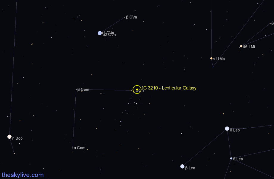 Finder chart IC 3210 - Lenticular Galaxy in Coma Berenices star