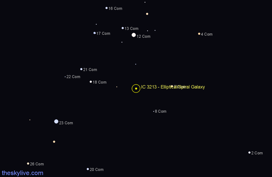 Finder chart IC 3213 - Elliptical/Spiral Galaxy in Coma Berenices star