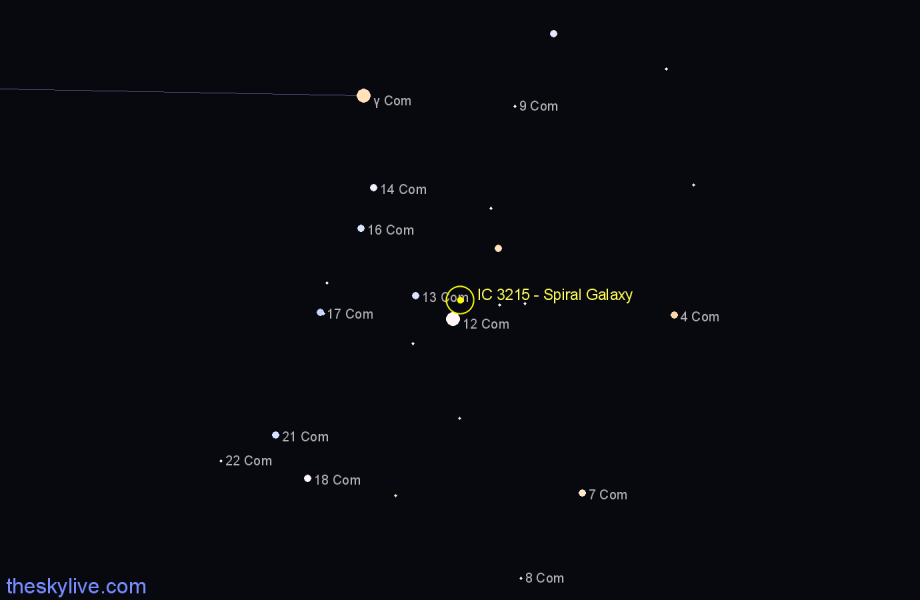 Finder chart IC 3215 - Spiral Galaxy in Coma Berenices star