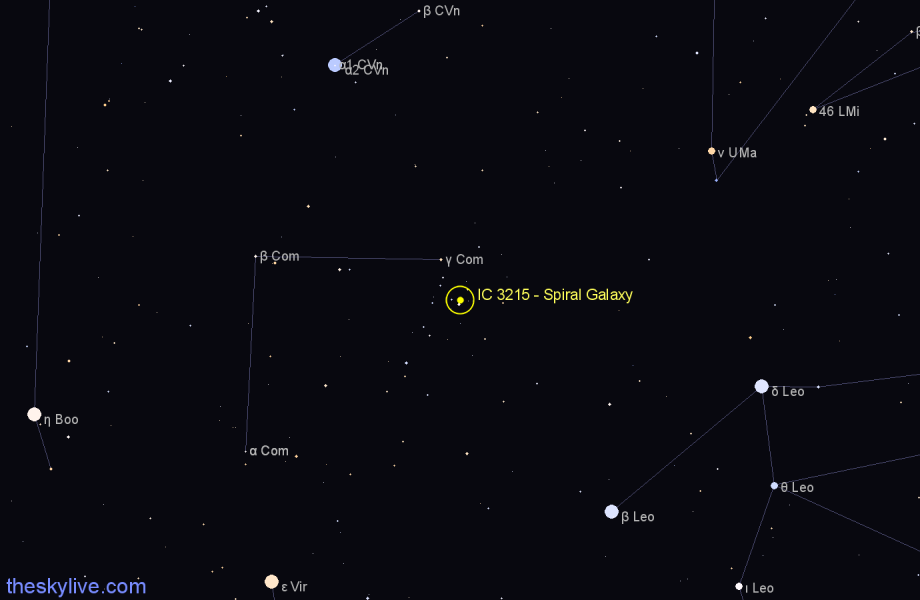 Finder chart IC 3215 - Spiral Galaxy in Coma Berenices star