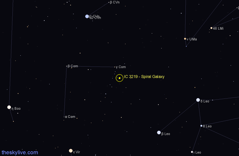 Finder chart IC 3219 - Spiral Galaxy in Coma Berenices star