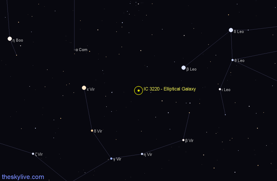 Finder chart IC 3220 - Elliptical Galaxy in Virgo star