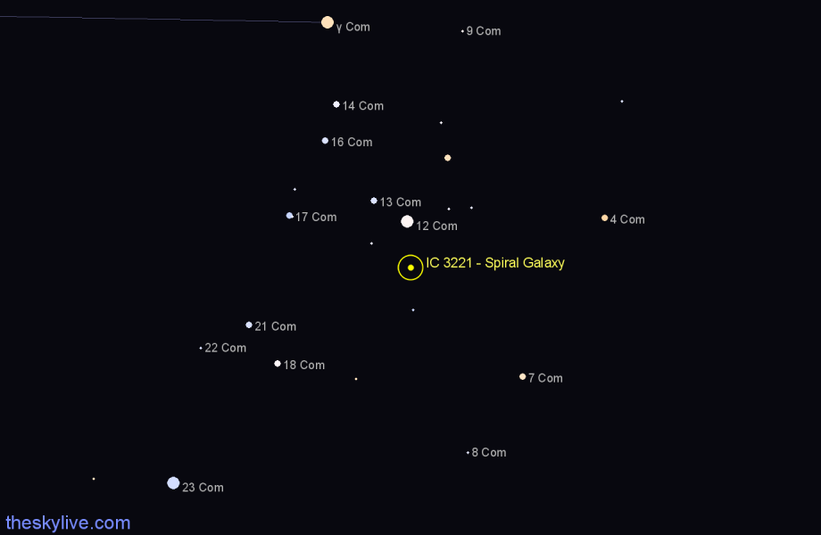 Finder chart IC 3221 - Spiral Galaxy in Coma Berenices star