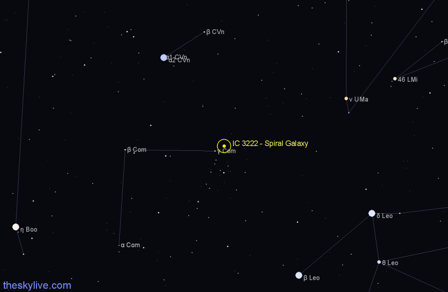 Finder chart IC 3222 - Spiral Galaxy in Coma Berenices star