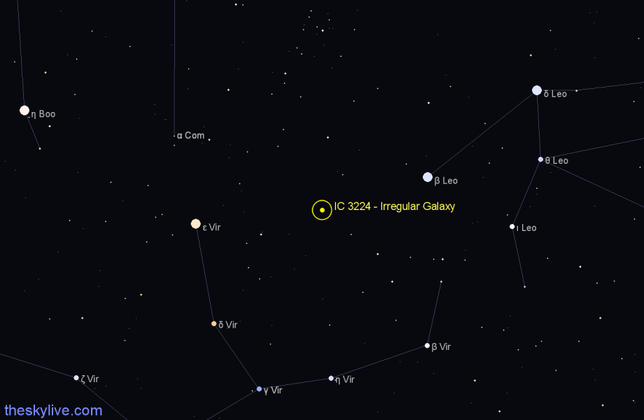 Finder chart IC 3224 - Irregular Galaxy in Virgo star