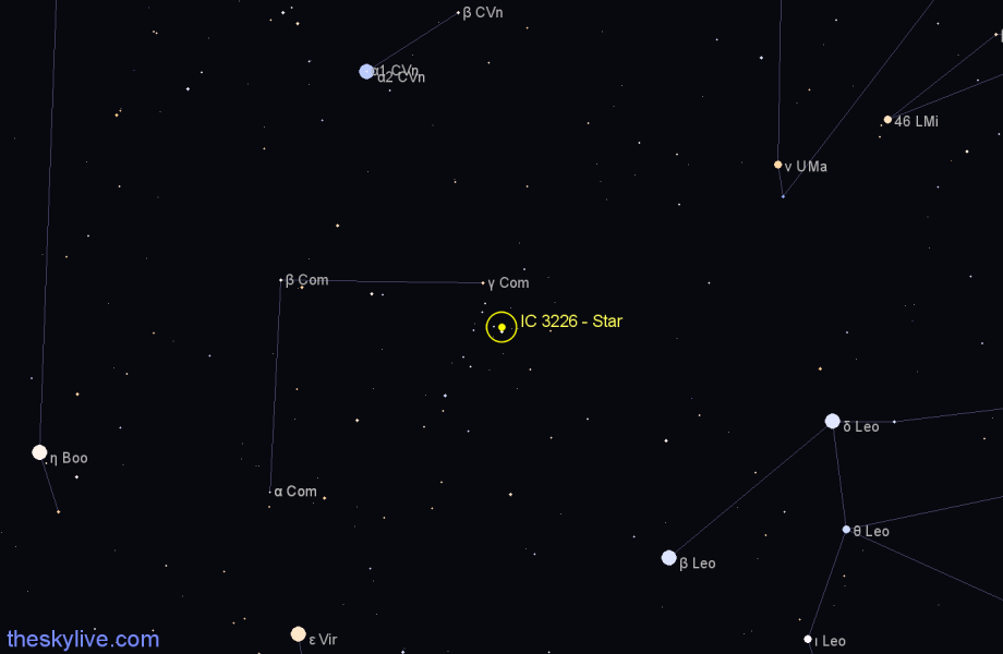 Finder chart IC 3226 - Star in Coma Berenices star