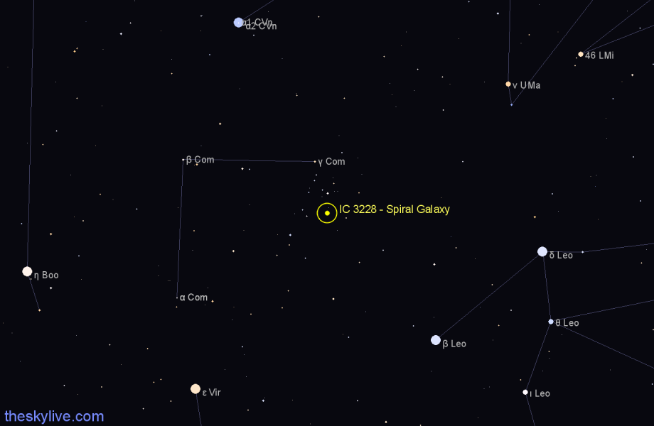 Finder chart IC 3228 - Spiral Galaxy in Coma Berenices star