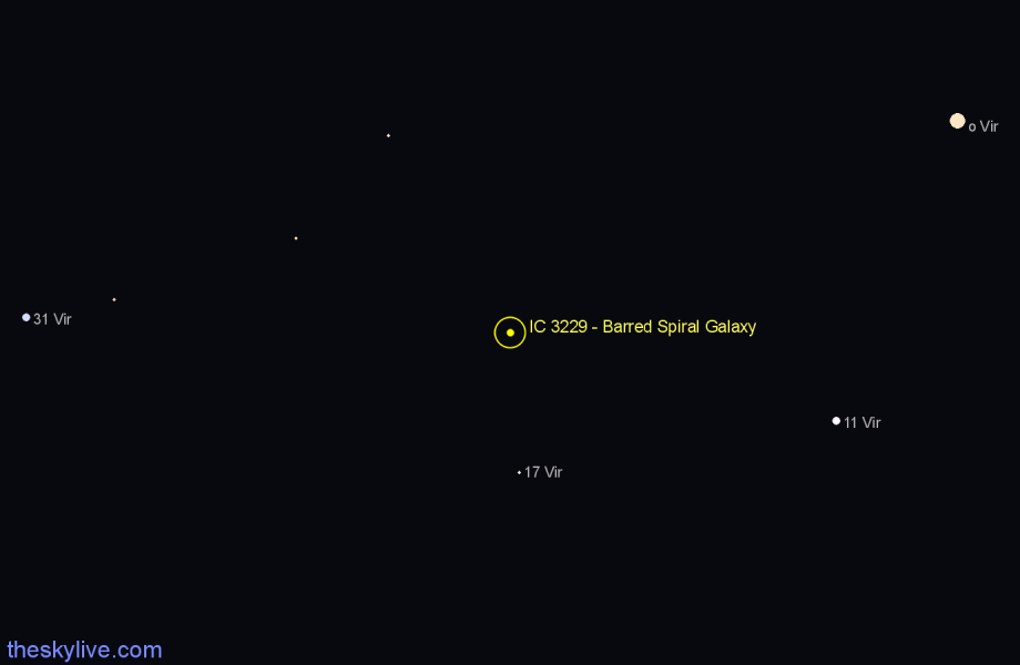 Finder chart IC 3229 - Barred Spiral Galaxy in Virgo star