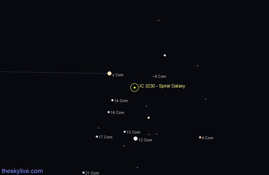 Finder chart IC 3230 - Spiral Galaxy in Coma Berenices star