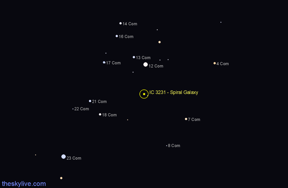 Finder chart IC 3231 - Spiral Galaxy in Coma Berenices star