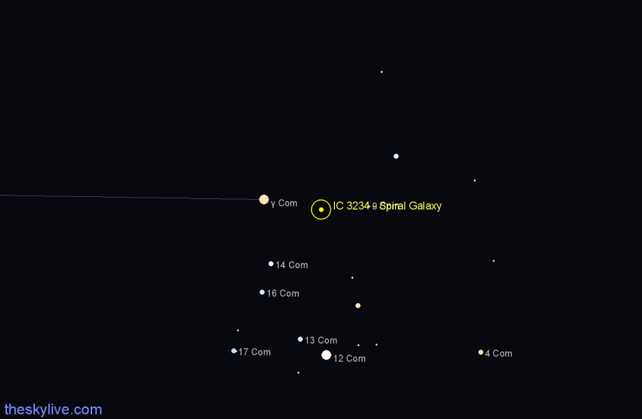 Finder chart IC 3234 - Spiral Galaxy in Coma Berenices star