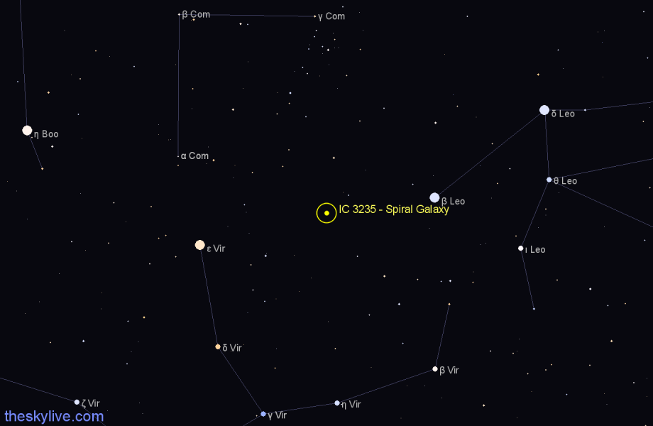 Finder chart IC 3235 - Spiral Galaxy in Coma Berenices star