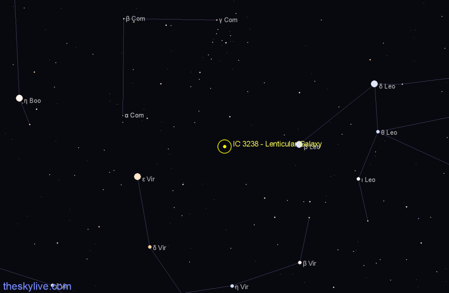 Finder chart IC 3238 - Lenticular Galaxy in Coma Berenices star