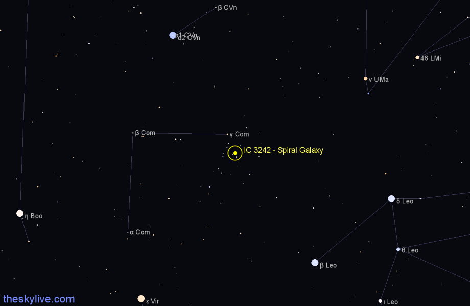 Finder chart IC 3242 - Spiral Galaxy in Coma Berenices star