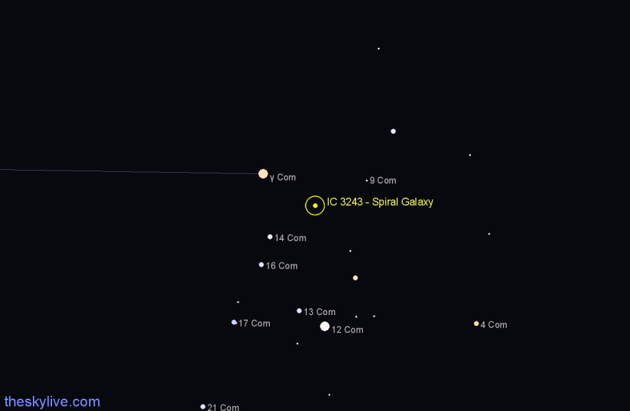 Finder chart IC 3243 - Spiral Galaxy in Coma Berenices star