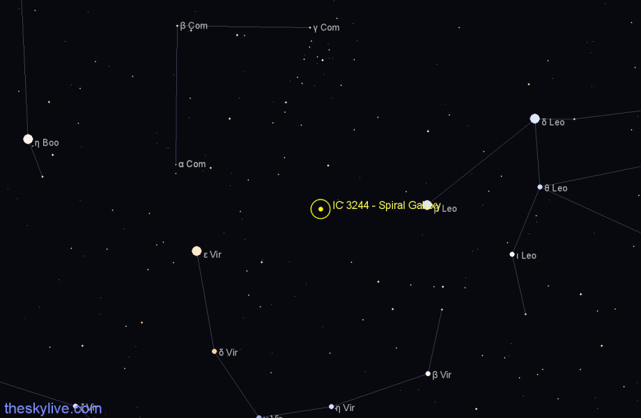 Finder chart IC 3244 - Spiral Galaxy in Coma Berenices star