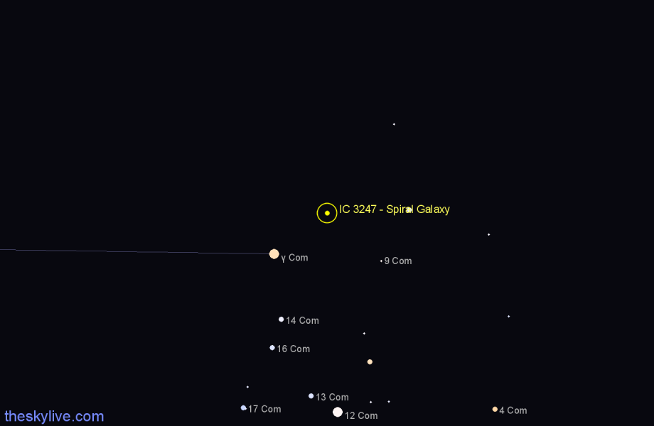 Finder chart IC 3247 - Spiral Galaxy in Coma Berenices star