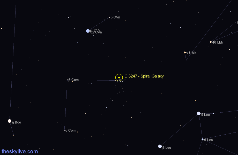 Finder chart IC 3247 - Spiral Galaxy in Coma Berenices star