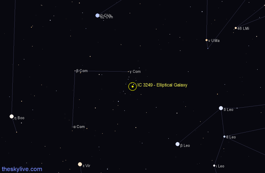 Finder chart IC 3249 - Elliptical Galaxy in Coma Berenices star