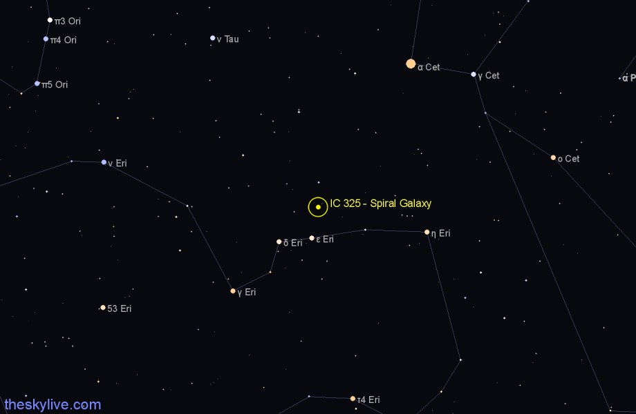 Finder chart IC 325 - Spiral Galaxy in Eridanus star