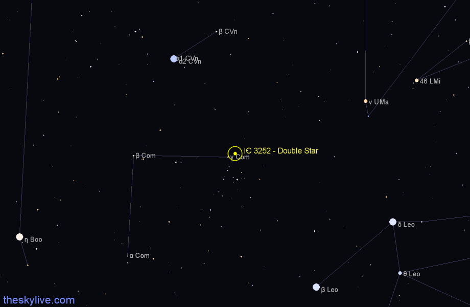 Finder chart IC 3252 - Double Star in Coma Berenices star