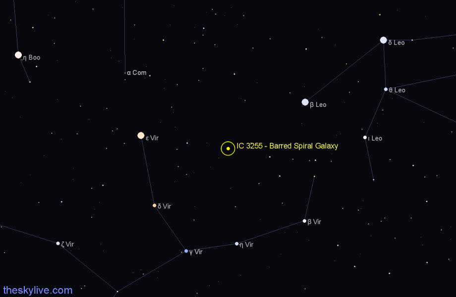 Finder chart IC 3255 - Barred Spiral Galaxy in Virgo star