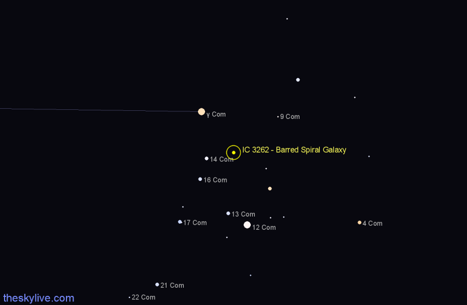 Finder chart IC 3262 - Barred Spiral Galaxy in Coma Berenices star