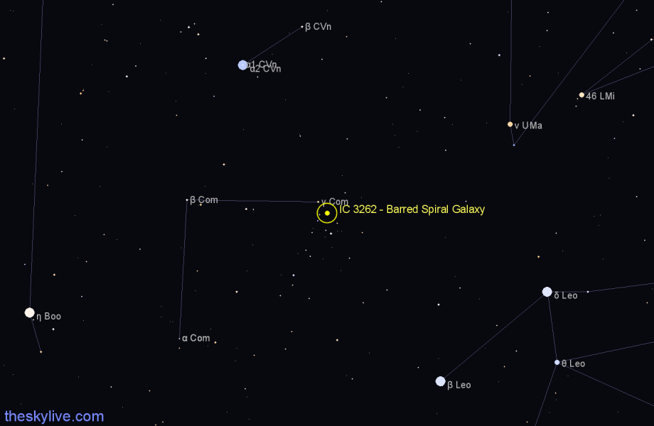 Finder chart IC 3262 - Barred Spiral Galaxy in Coma Berenices star