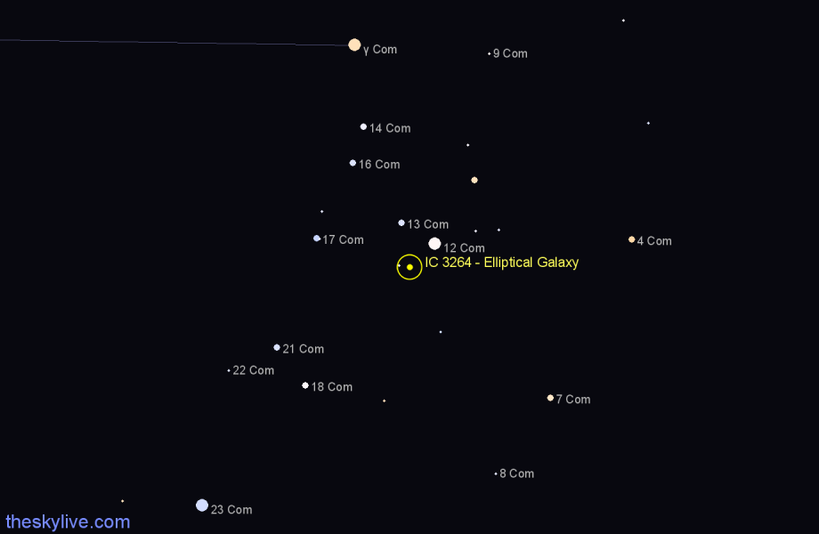 Finder chart IC 3264 - Elliptical Galaxy in Coma Berenices star