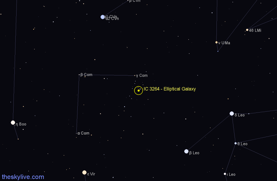 Finder chart IC 3264 - Elliptical Galaxy in Coma Berenices star