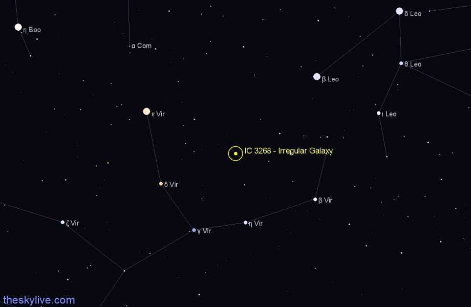 Finder chart IC 3268 - Irregular Galaxy in Virgo star