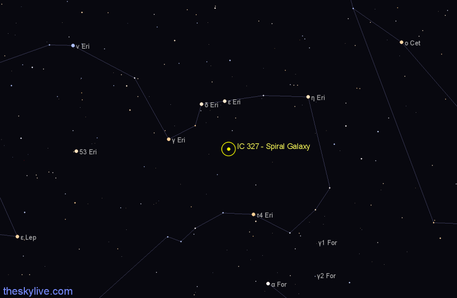 Finder chart IC 327 - Spiral Galaxy in Eridanus star