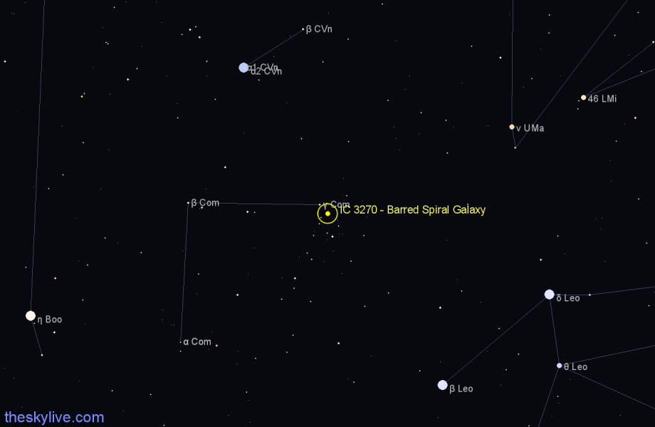 Finder chart IC 3270 - Barred Spiral Galaxy in Coma Berenices star